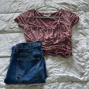 Aeropostale floral crop top & ripped jeans